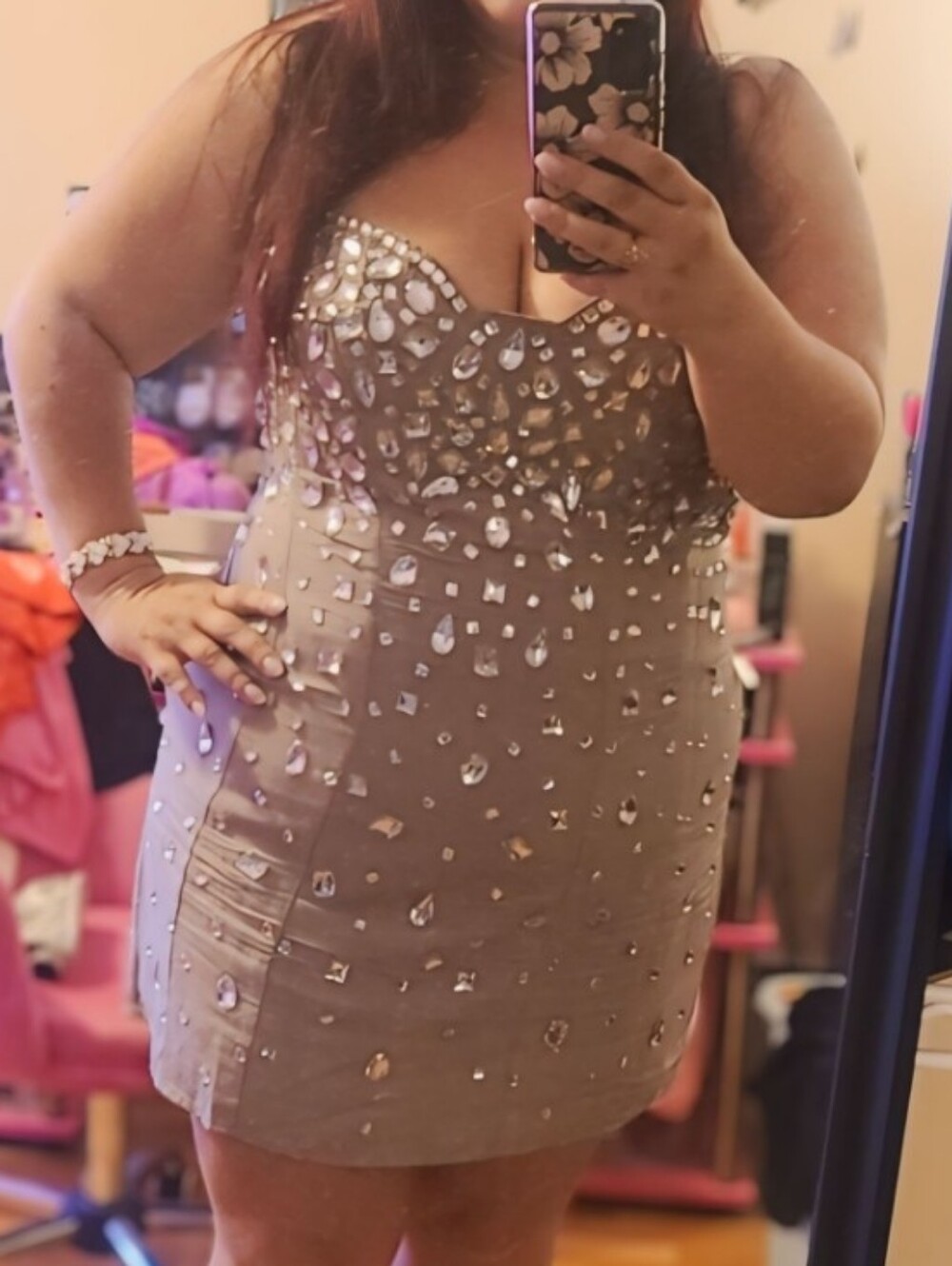 Asos Rhinestone Beige Dress Size 14